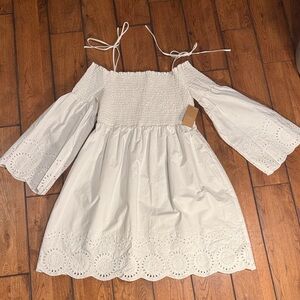 RACHEL Rachel Roy White Off-Shoulder Eyelet Mini Dress with Tie Straps